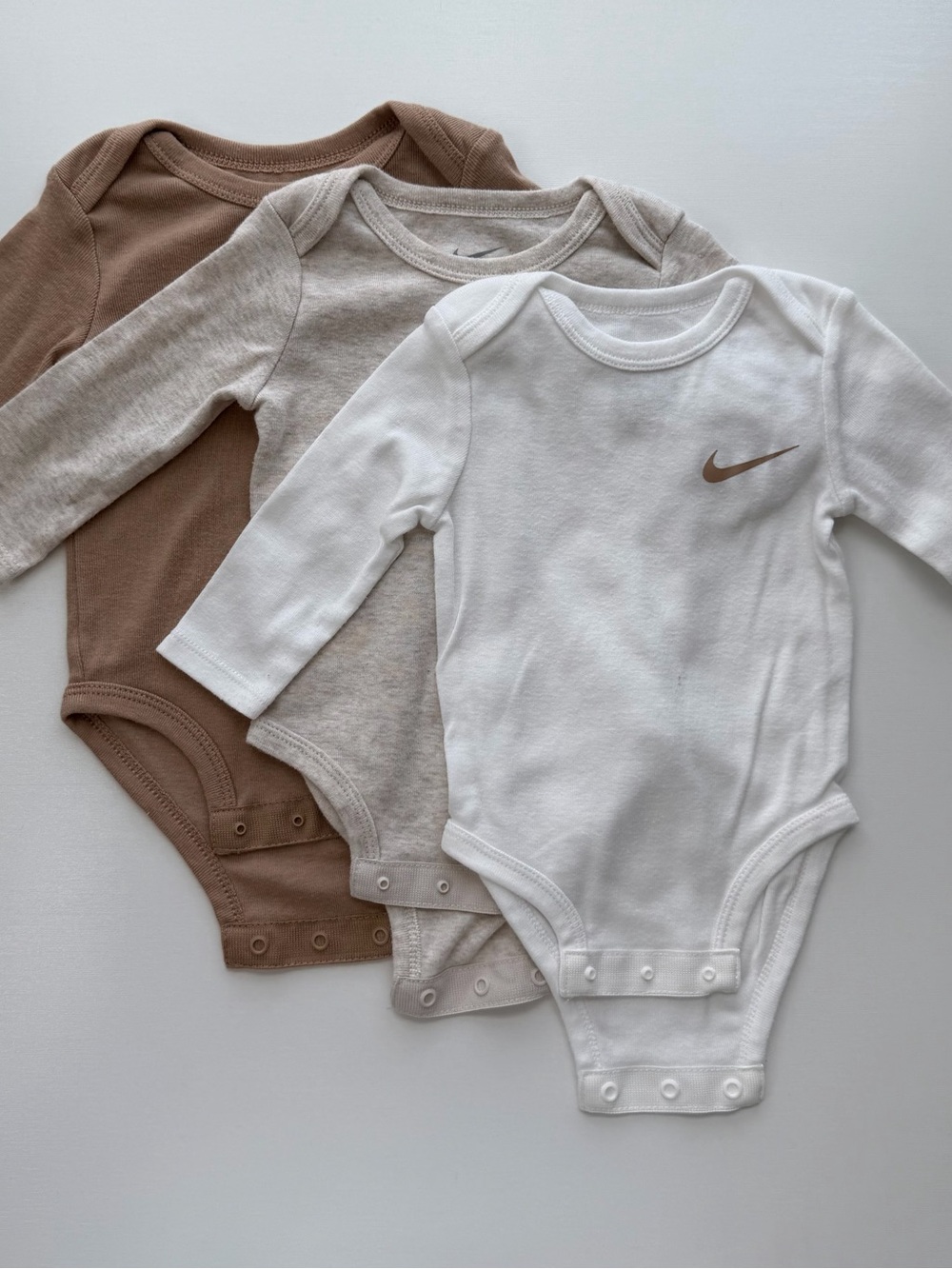 Nike Baby Bodysuit Set 3-Pack Long Sleeve Neutral Brown White 6M